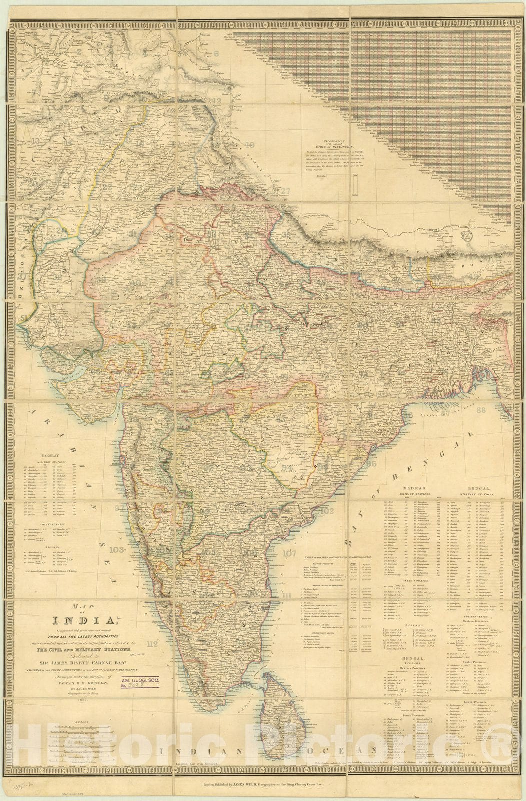 Map : India 1837, Map of India , Antique Vintage Reproduction