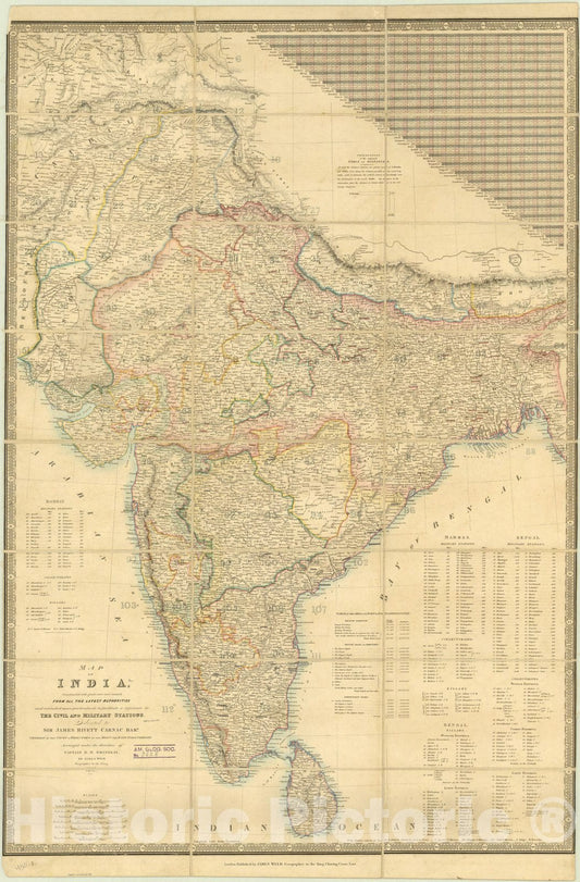 Map : India 1837, Map of India , Antique Vintage Reproduction