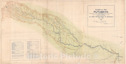 Map : Putumayo River 1908, Plano del Rio Putumayo , Antique Vintage Reproduction