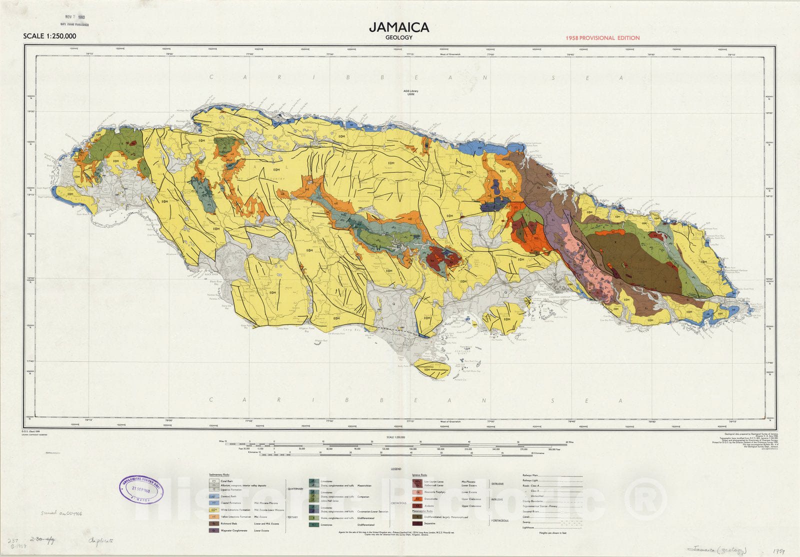 Map : Jamaica 1958, Jamaica, geology , Antique Vintage Reproduction