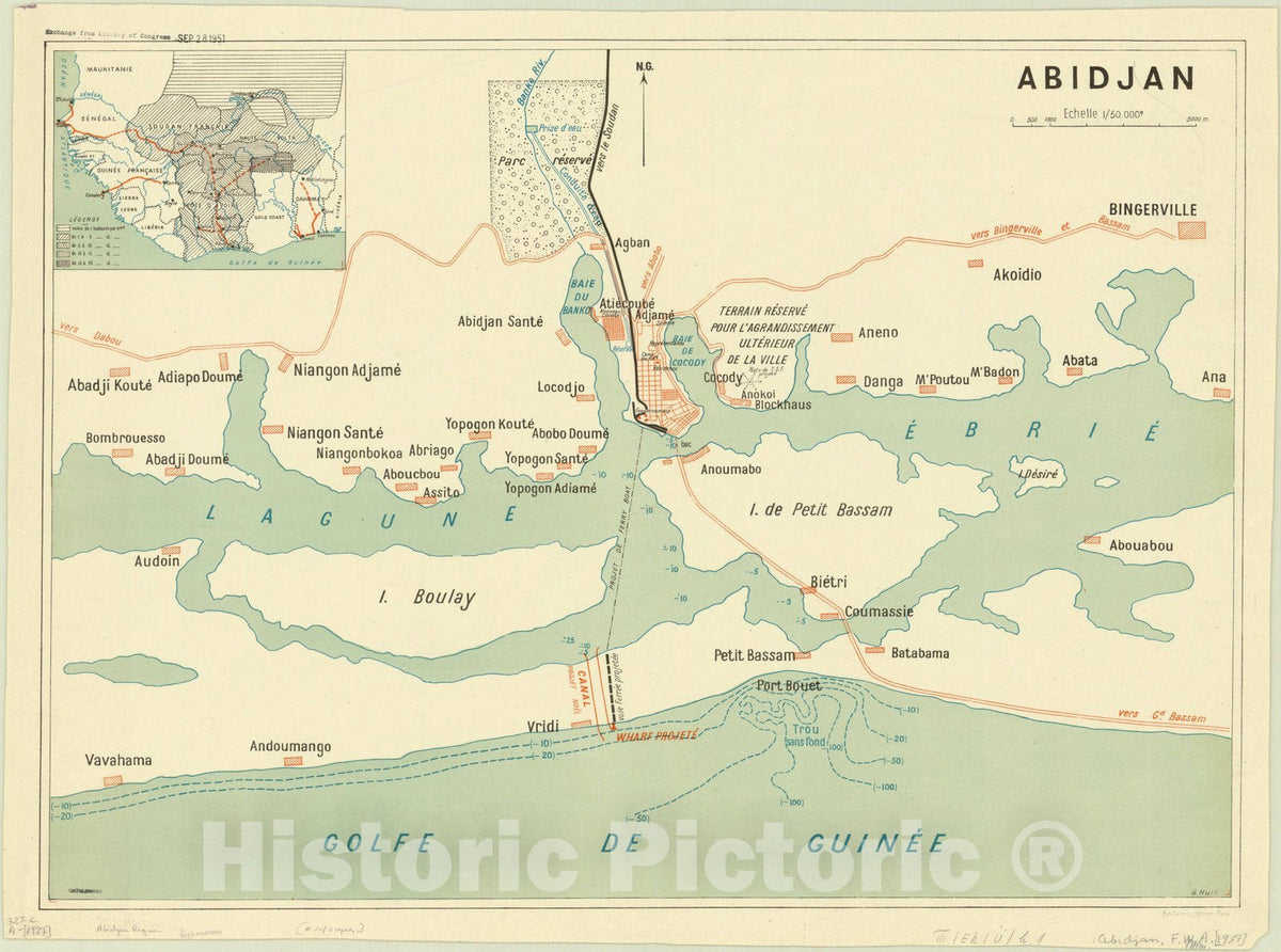 Map : Cote d'Ivoire 1926, Abidjan , Antique Vintage Reproduction