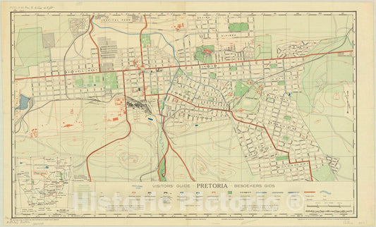 Map : Pretoria, South Africa 1936, Visitors' guide Pretoria, besoekers gids, Antique Vintage Reproduction