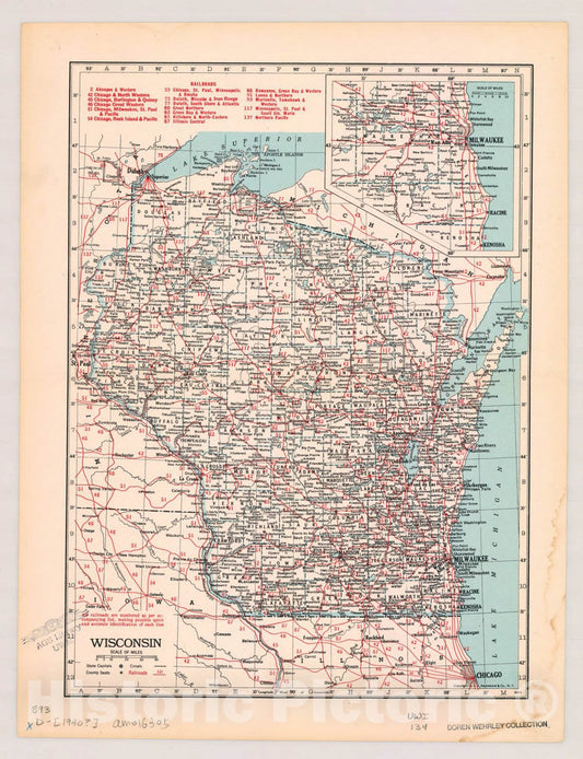 Map : Wisconsin 1940, Wisconsin , Antique Vintage Reproduction