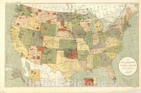Map : United States 1892, map showing Indian reservations, Map showing Indian reservations within the limits of the United States , Antique Vintage Reproduction