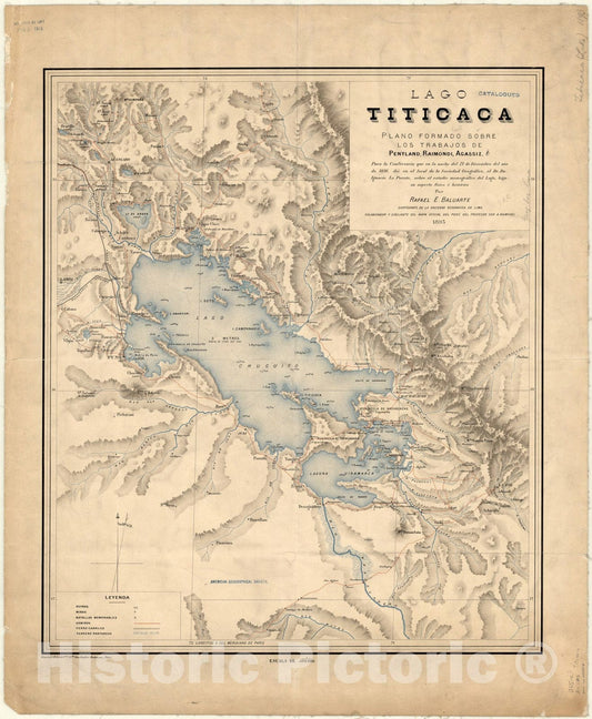 Map : Lake Titicaca, Peru and Bolivia 1893, Antique Vintage Reproduction