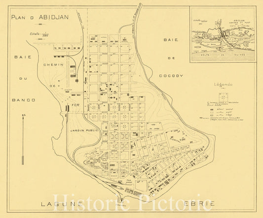 Map : Abidjan, Cote d'Ivoire 1926, Plan d. Abidjan, Antique Vintage Reproduction