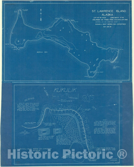 Map : Alaska 1930, St. Lawrence Island, Alaska ; Kukulik , Antique Vintage Reproduction