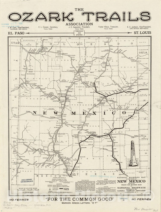Map : New Mexico 1921 2, National highways map of the state of New Mexico : showing twenty-nine hundred miles of national highways, Antique Vintage Reproduction