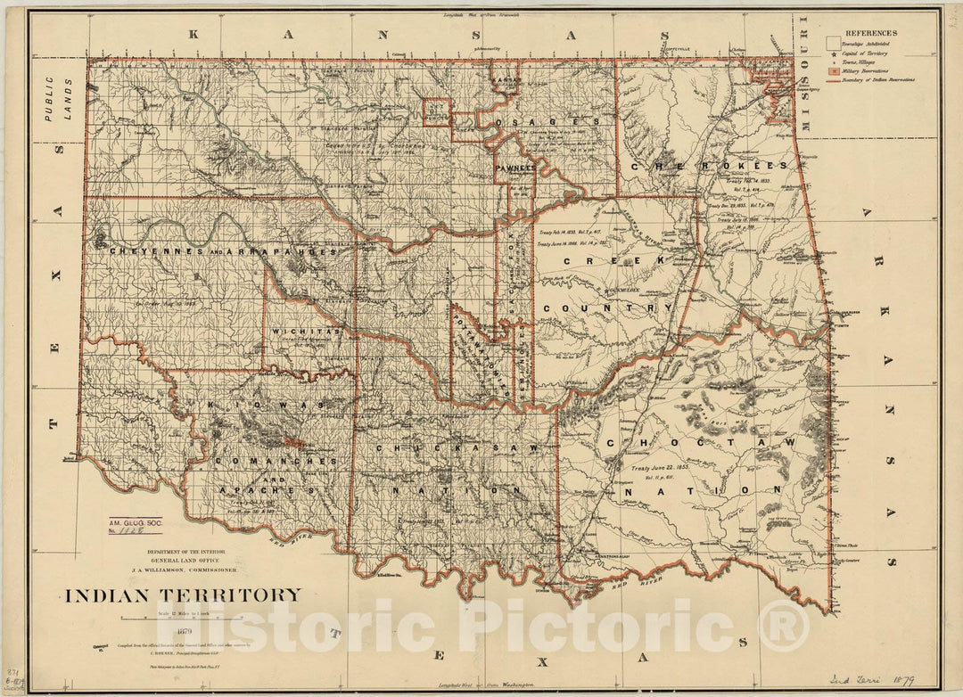 Map : Indian Territory 1879, Indian Territory, 1879 , Antique Vintage Reproduction