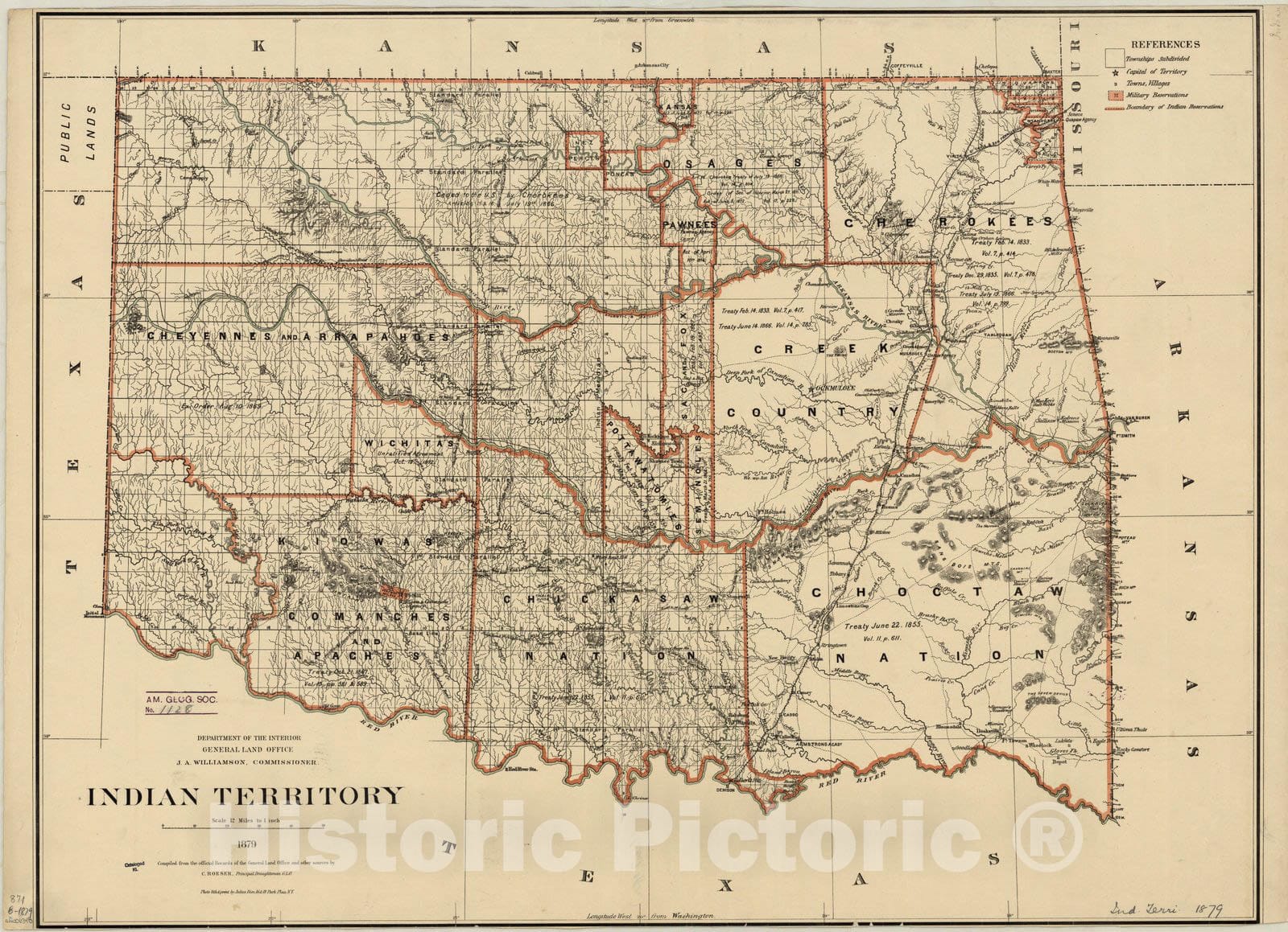 Map : Indian Territory 1879, Indian Territory, 1879 , Antique Vintage Reproduction