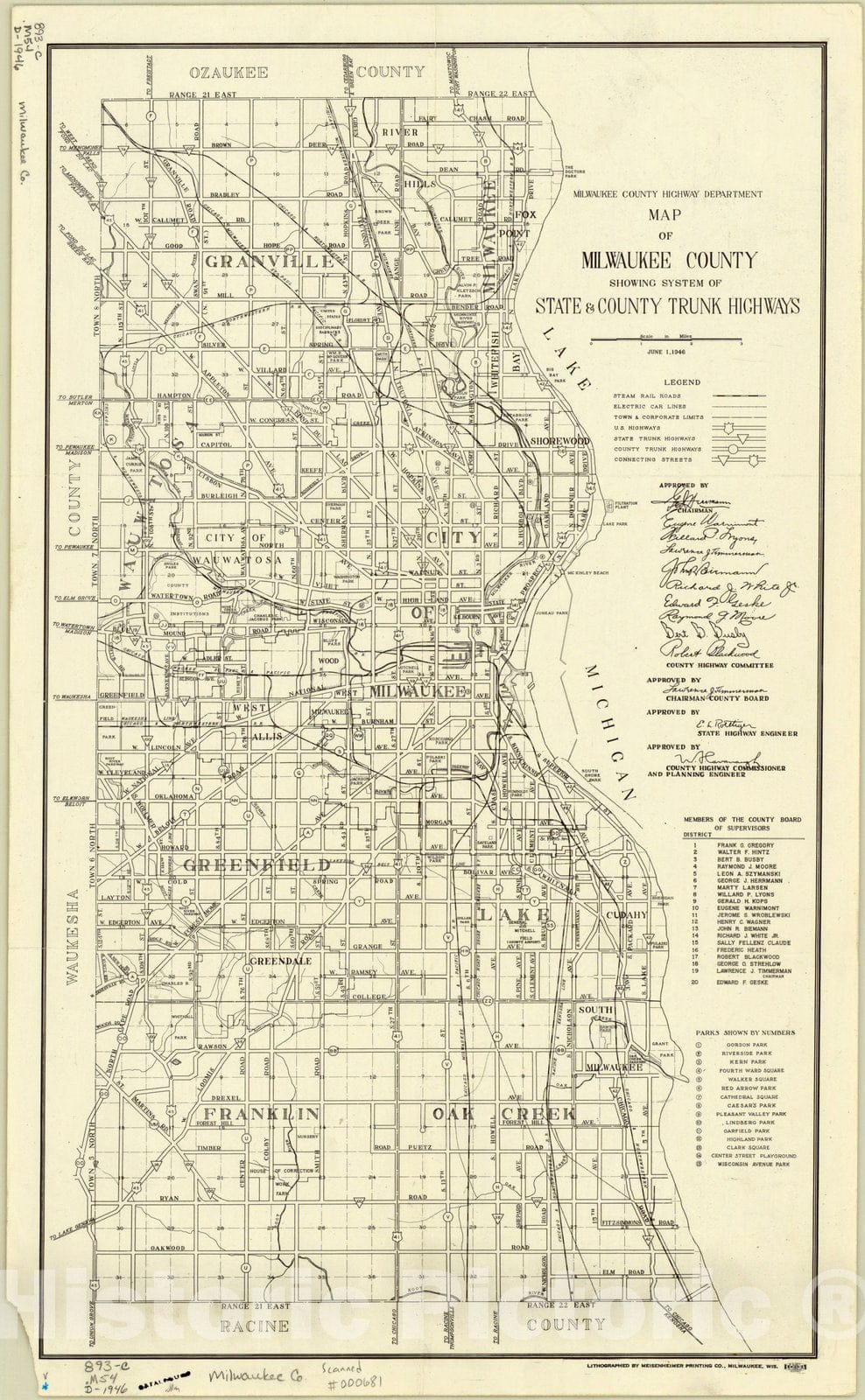 Map : Milwaukee County 1, Map of Milwaukee County showing system of state & county trunk highways , Antique Vintage Reproduction