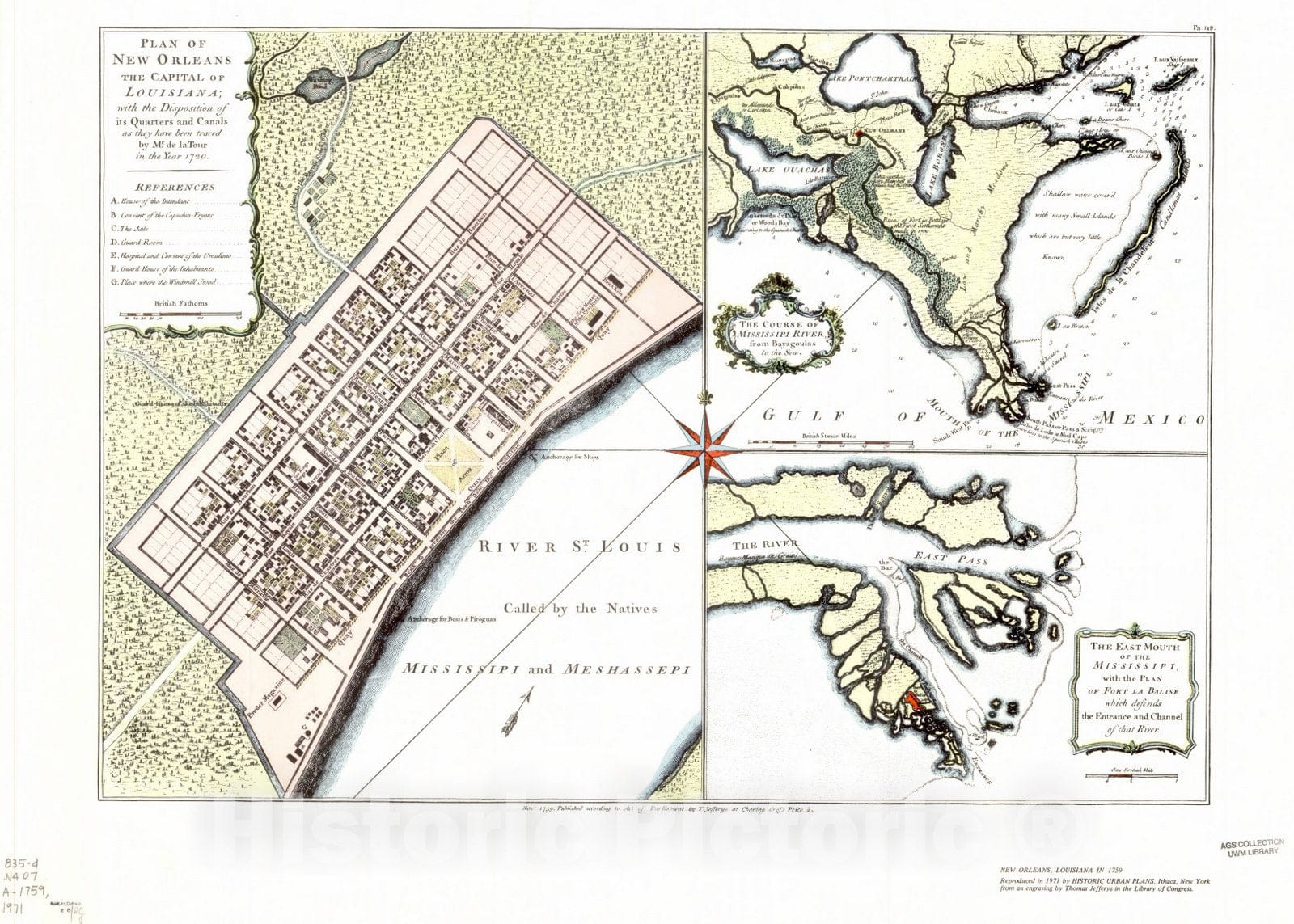 Map : New Orleans, Louisiana , New Orleans, Louisiana in 1759, Antique Vintage Reproduction