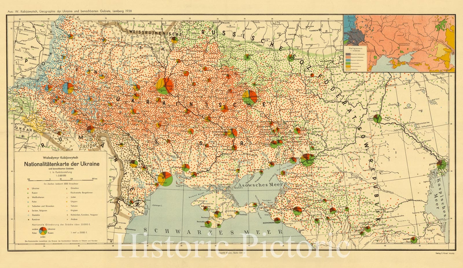 Map : Europe, Nationalita?tenkarte der Ukraine und benachbarten Gebiete : I. in Punktdarstellung , Antique Vintage Reproduction