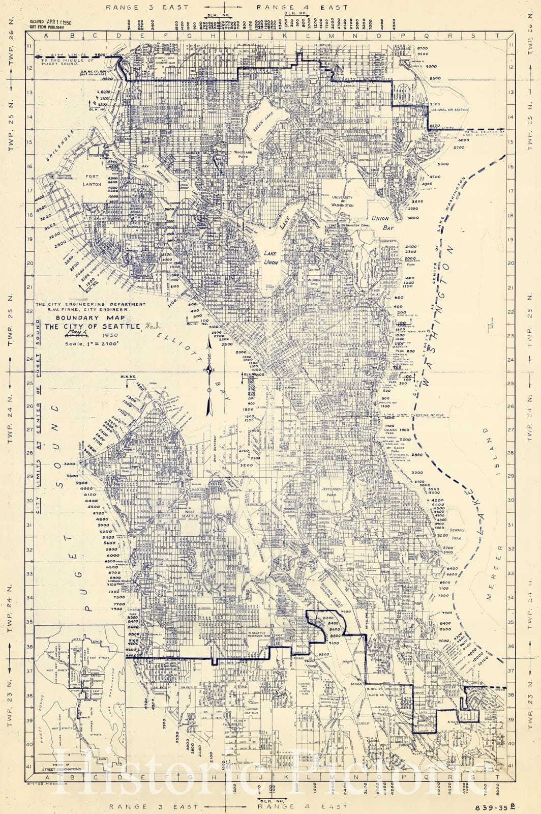 Map : Seattle, Washington, Boundary map, the city of Seattle , Antique Vintage Reproduction