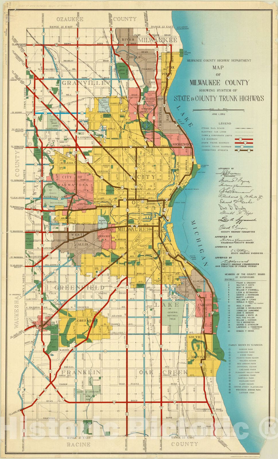 Map : Milwaukee County 3, Map of Milwaukee County showing system of state & county trunk highways , Antique Vintage Reproduction