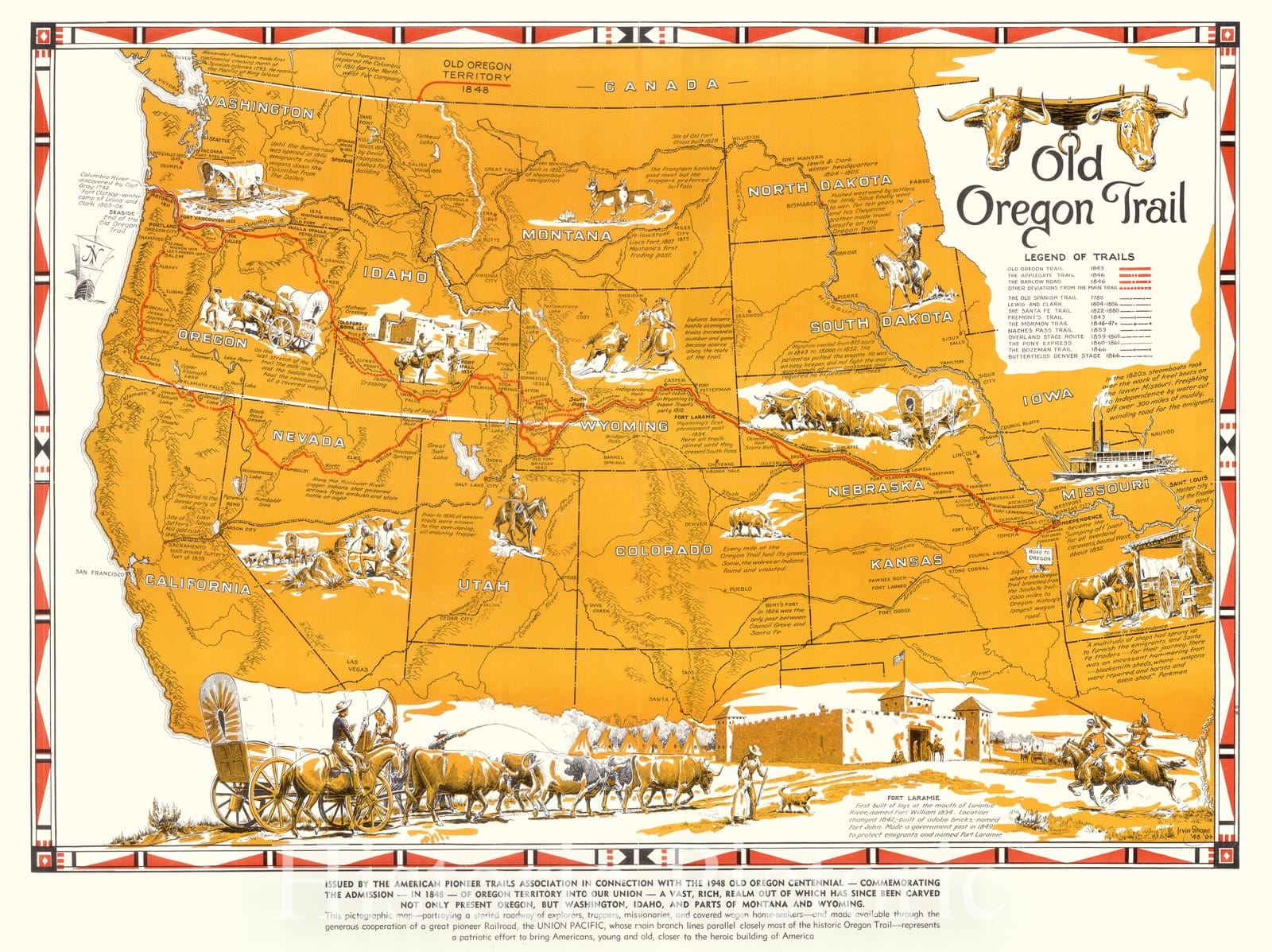 Map : Oregon Trail, Old Oregon Trail, Antique Vintage Reproduction