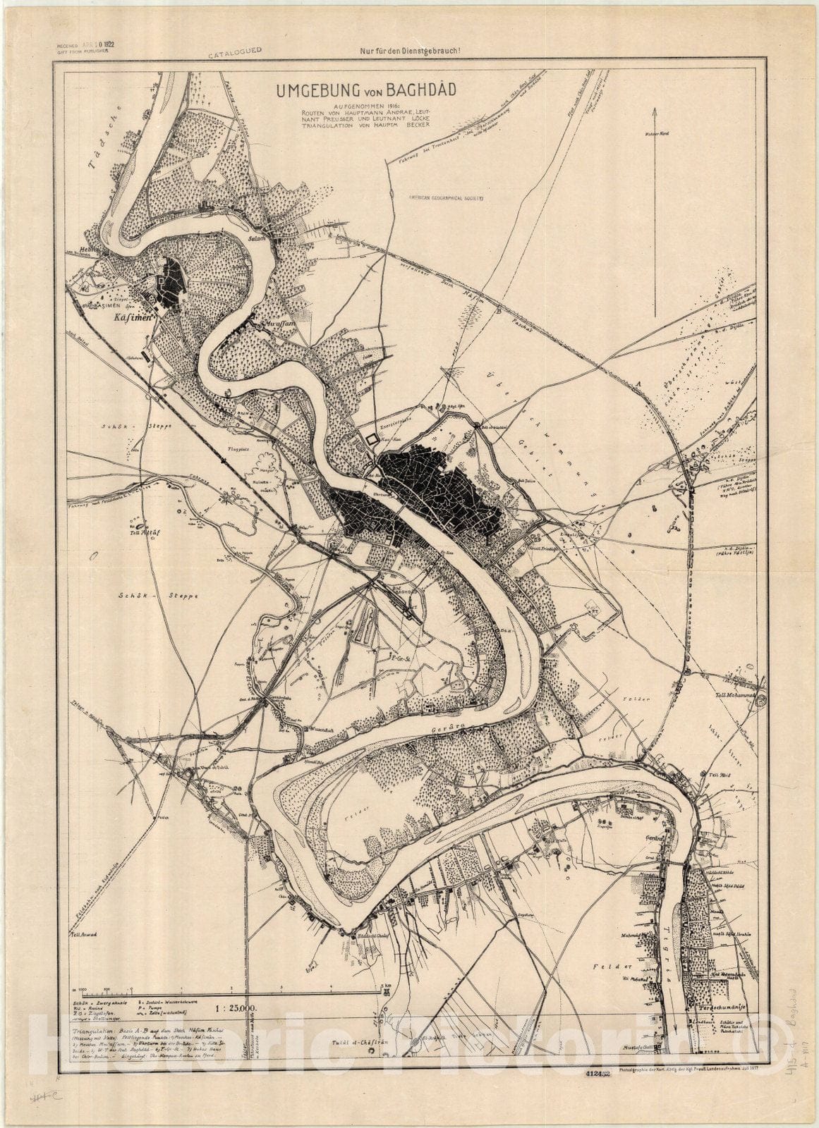 Map : Baghdad, Iraq 1917, Umgebung von Baghda?d : aufgenommen 1916 , Antique Vintage Reproduction