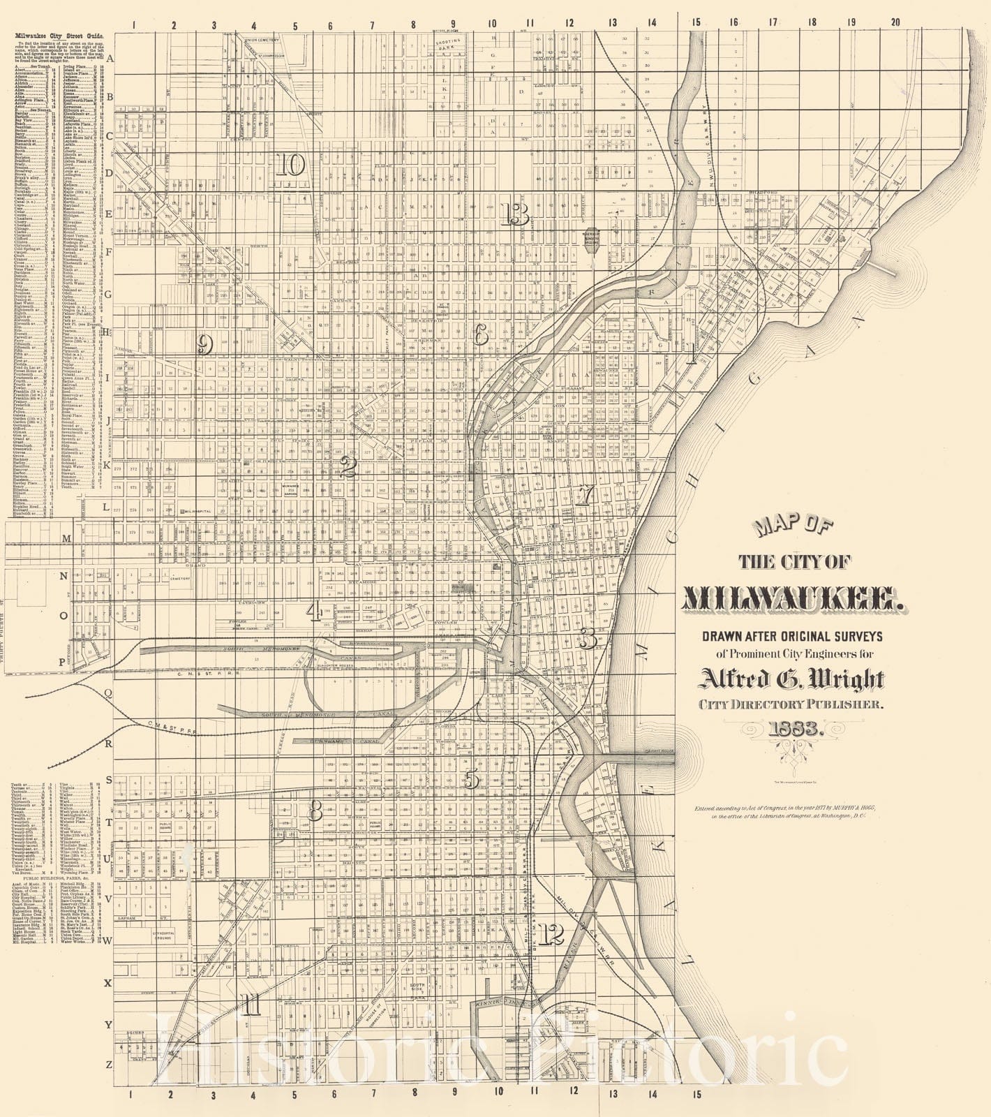 Map : Milwaukee, Wisconsin 1883, Map of the city of Milwaukee , Antique Vintage Reproduction