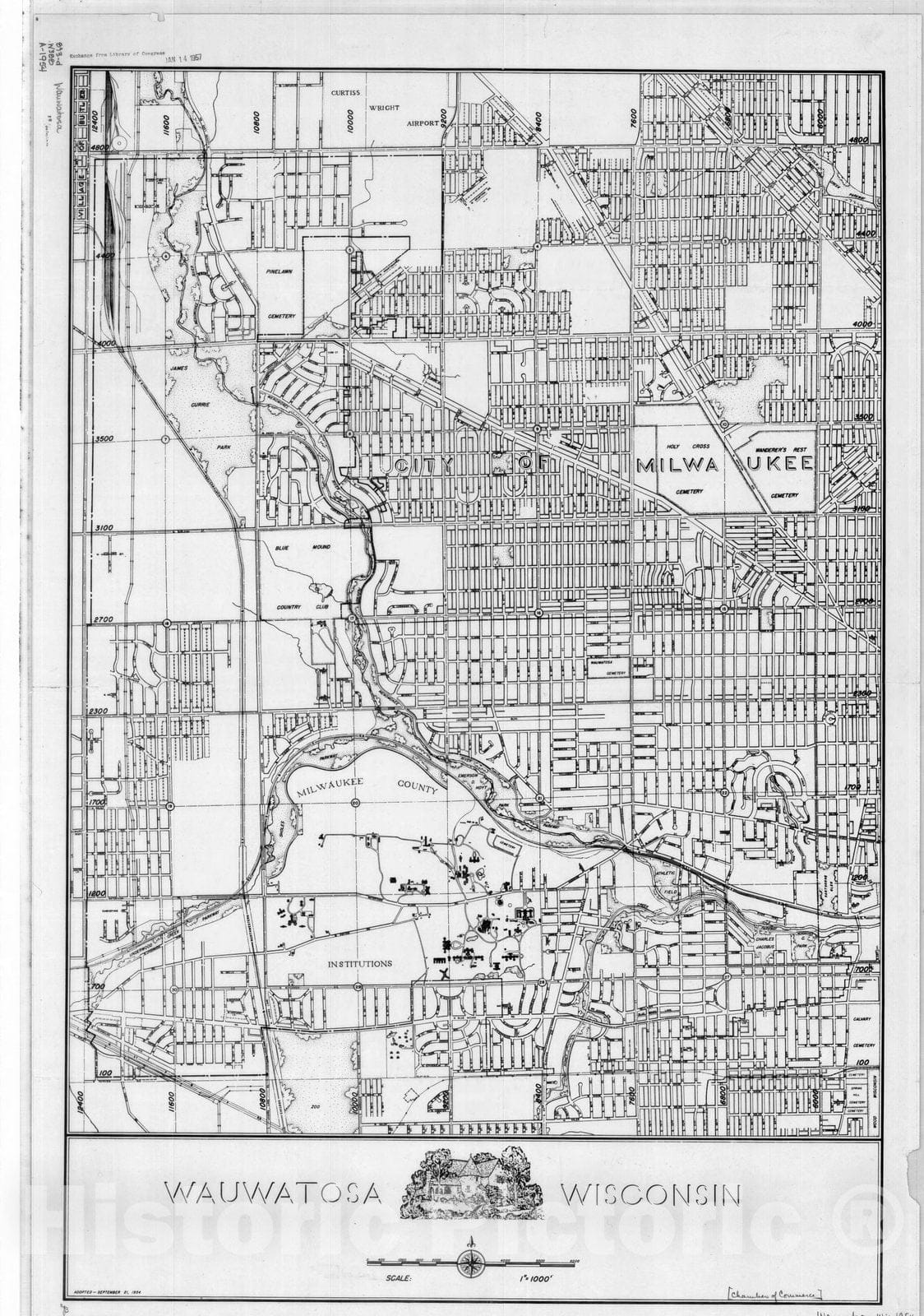Map : Wauwatosa, Wisconsin, Wauwatosa, Wisconsin, Antique Vintage Reproduction