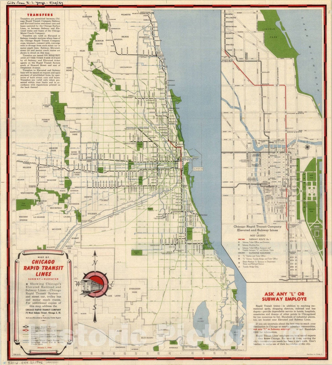 Map : Chicago, Illinois 1946, Antique Vintage Reproduction