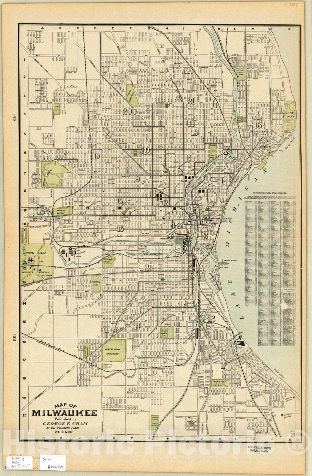 Map : Milwaukee (Wisconsin) 1900, Map of Milwaukee , Antique Vintage Reproduction