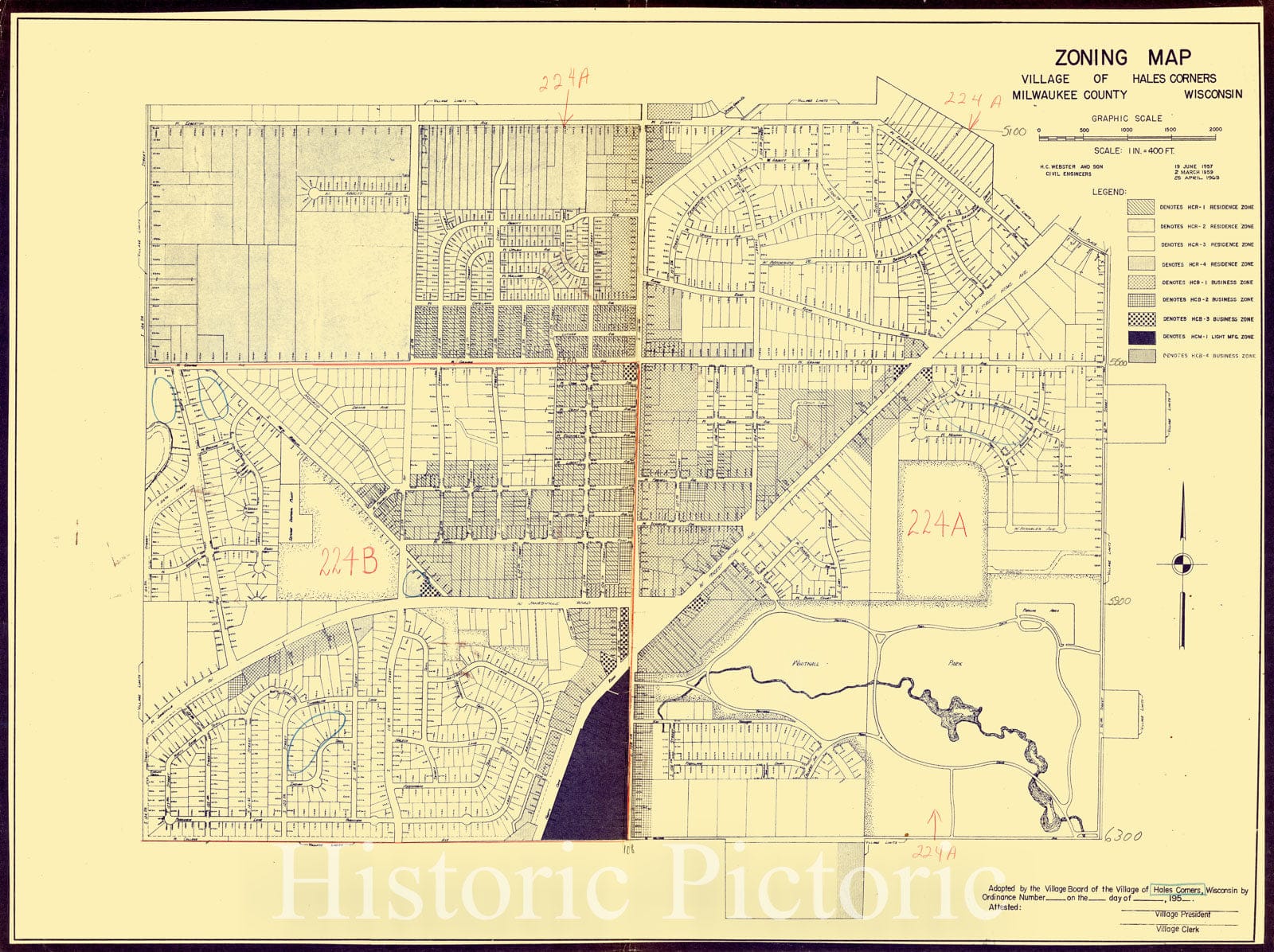 Map : Hales Corners, Wisconsin , Zoning map, Village of Hales Corners, Milwaukee County, Wisconsin , Antique Vintage Reproduction