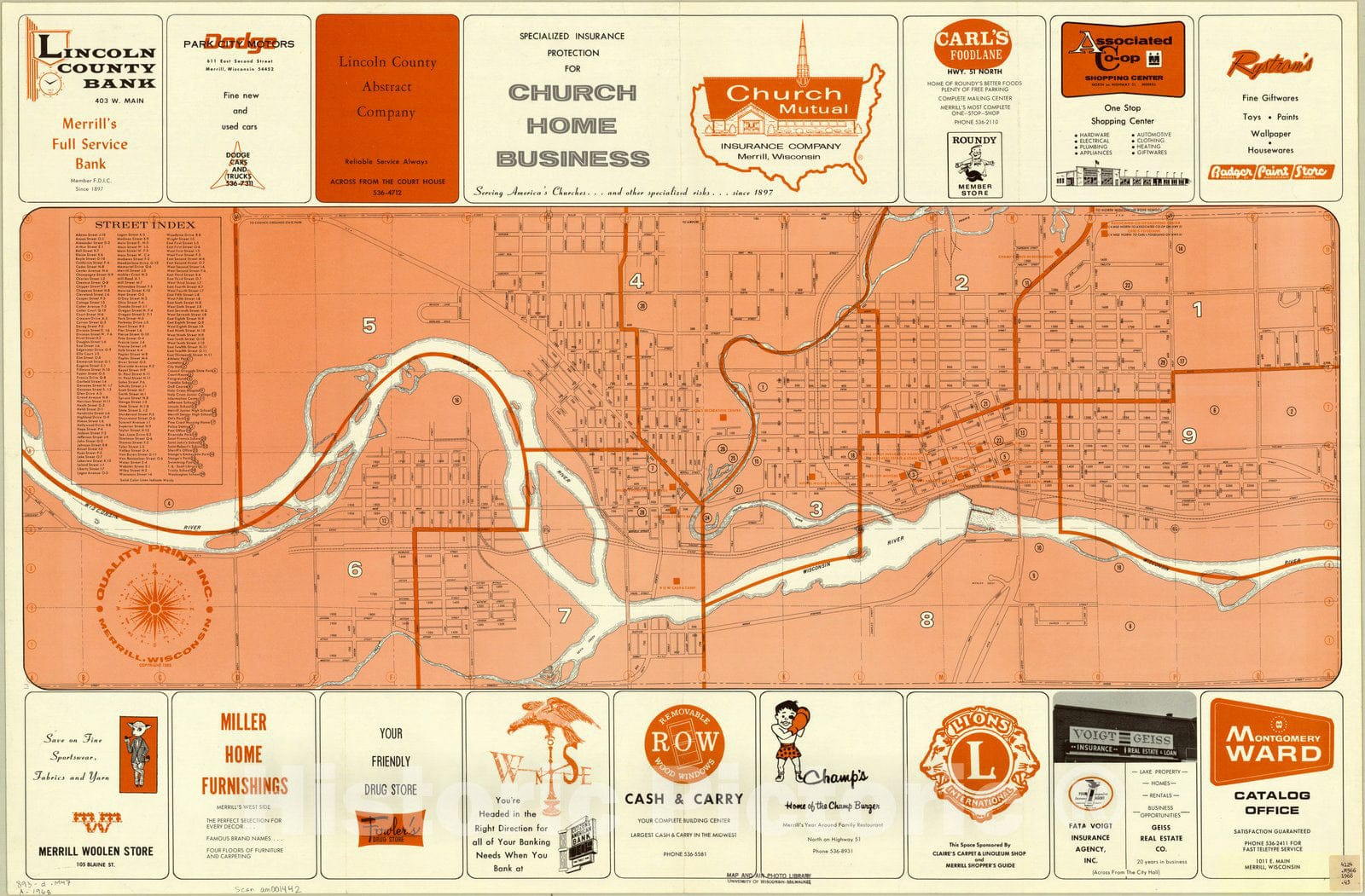 Map : Merrill, Wisconsin , Merrill, Wisconsin , Antique Vintage Reproduction
