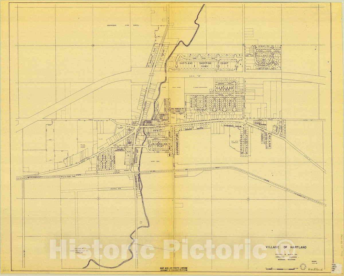 Map : Hartland, Wisconsin 1962, Village of Hartland , Antique Vintage Reproduction