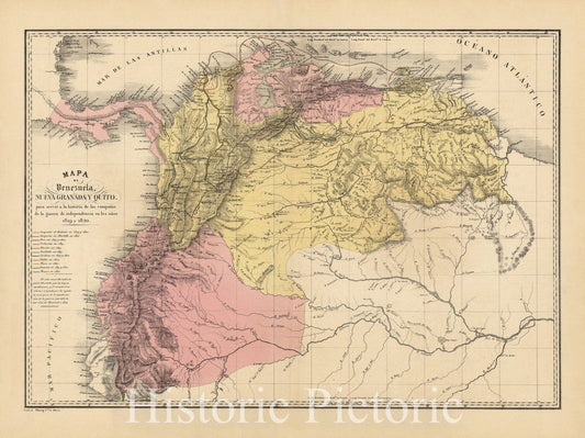 Map : Venezuela 1840, Atlas fisico y politico de la Republica de Venezuela , Antique Vintage Reproduction