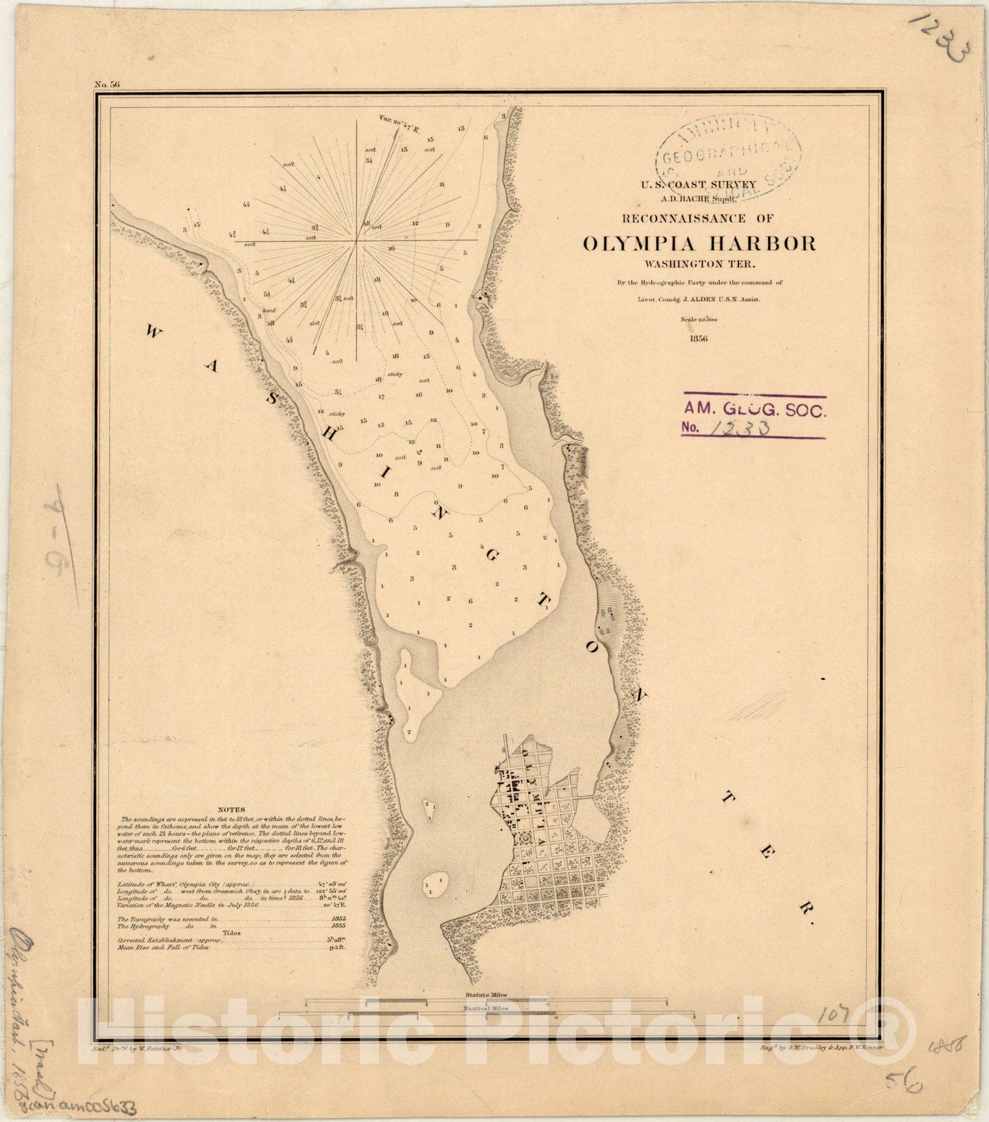 Map : Olympia Harbor, Washington 1856, Reconnaissance of Olympia Harbor, Washington Ter. , Antique Vintage Reproduction