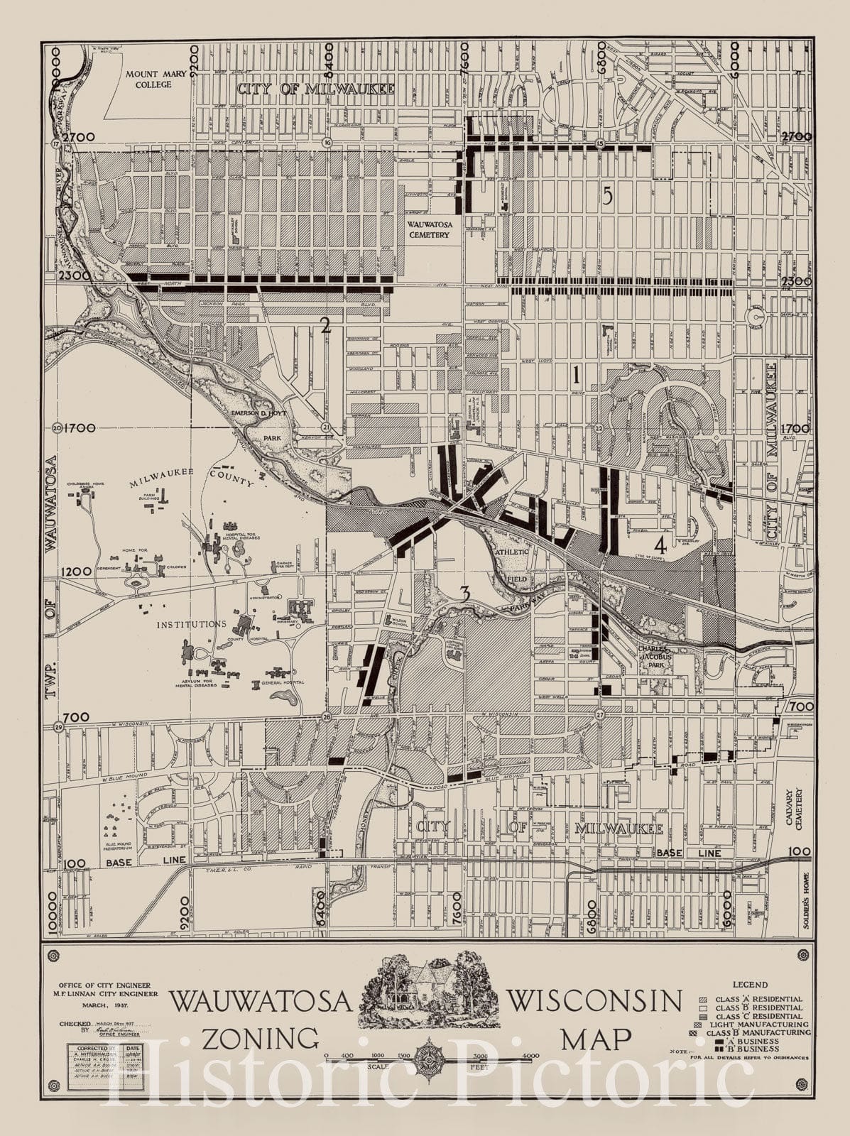 Map : Wauwatosa, Wisconsin 1941, Wauwatosa, Wisconsin zoning map , Antique Vintage Reproduction