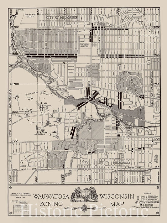 Map : Wauwatosa, Wisconsin 1941, Wauwatosa, Wisconsin zoning map , Antique Vintage Reproduction