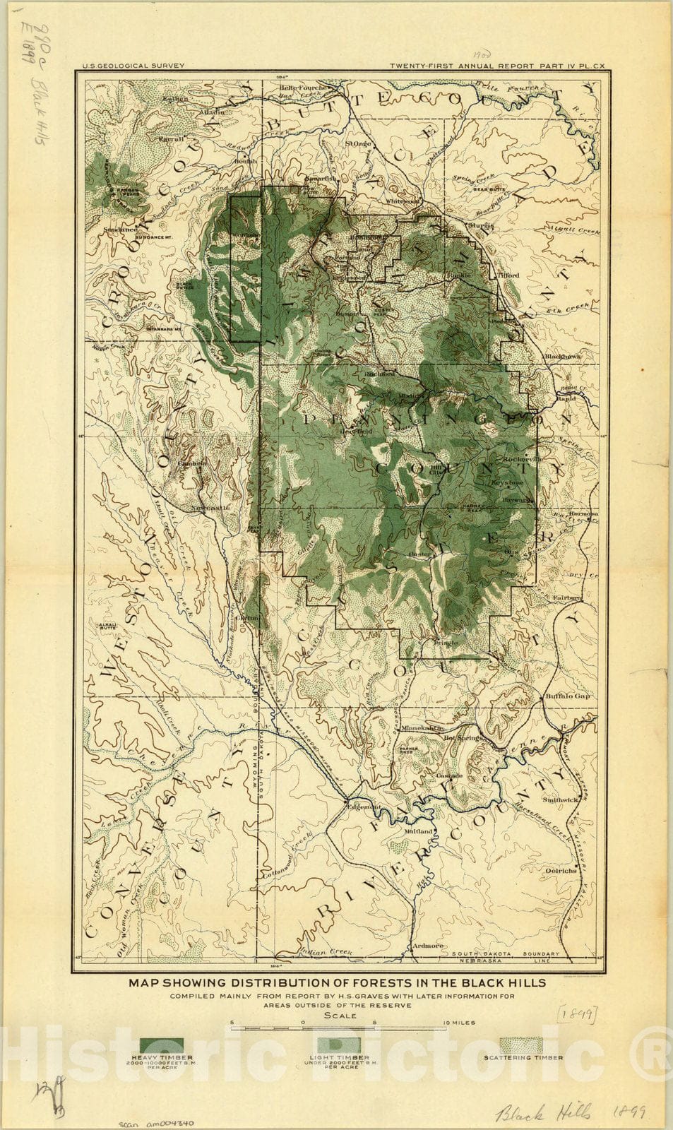 Map : Black Hills, South Dakota and Wyoming 1899, Antique Vintage Reproduction