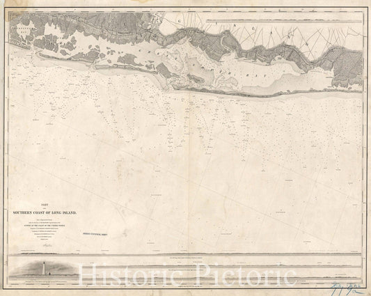 Map : Long Island, New York 1844, Part of the southern coast of Long Island , Antique Vintage Reproduction