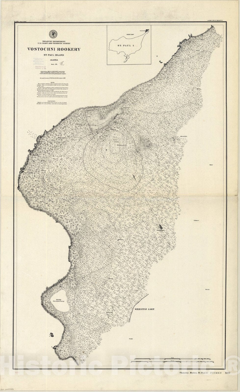 Map : St. Paul Island, Alaska 1898, Vostochni rookery, St. Paul Island, Alaska , Antique Vintage Reproduction
