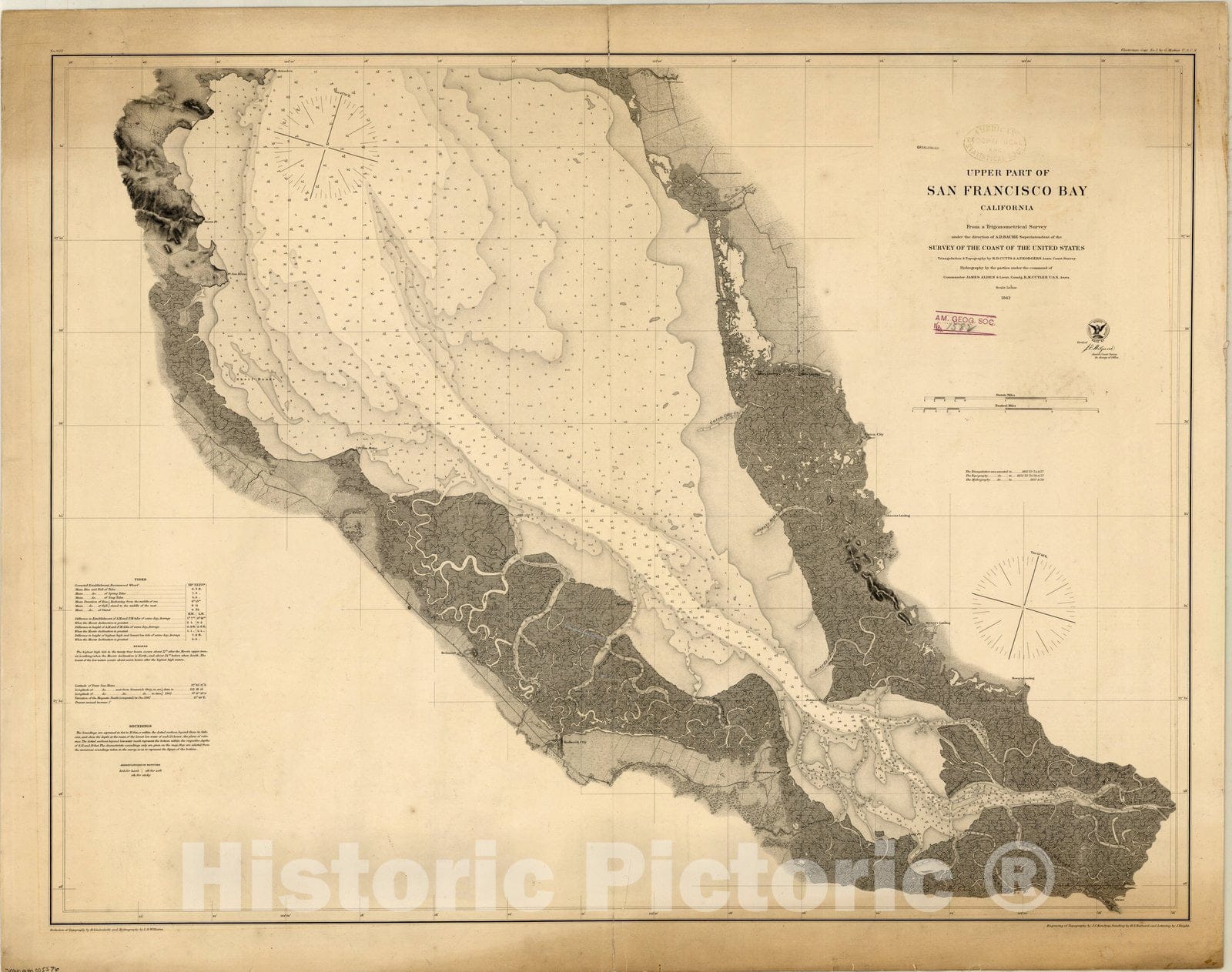 Map : San Francisco Bay, California 1862, Upper part of San Francisco Bay, California , Antique Vintage Reproduction