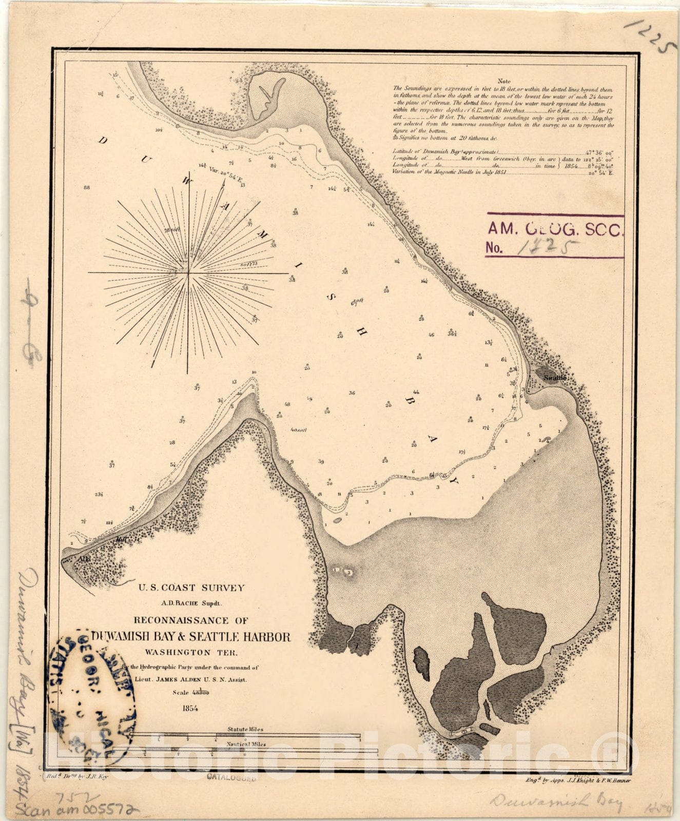 Map : Seattle Harbor, Washington 1854, Reconnaissance of Duwamish Bay & Seattle Harbor, Washington Ter. , Antique Vintage Reproduction