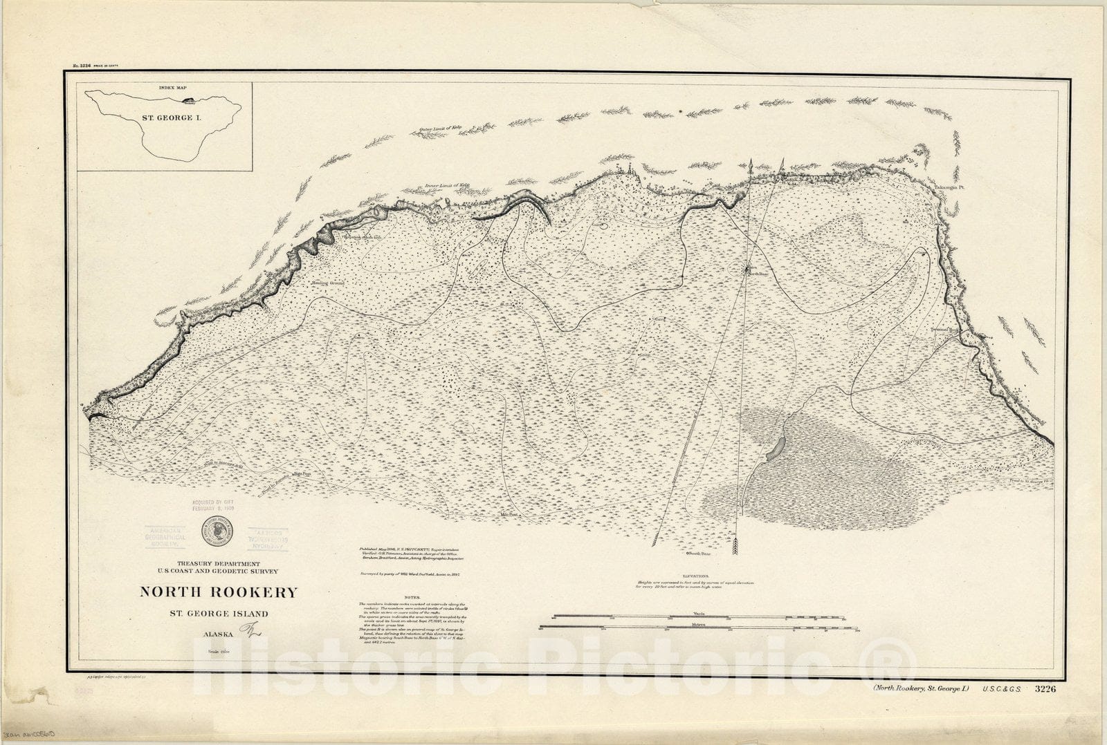 Map : St. George Island, Alaska 1898, North Rookery, St. George Island, Alaska , Antique Vintage Reproduction