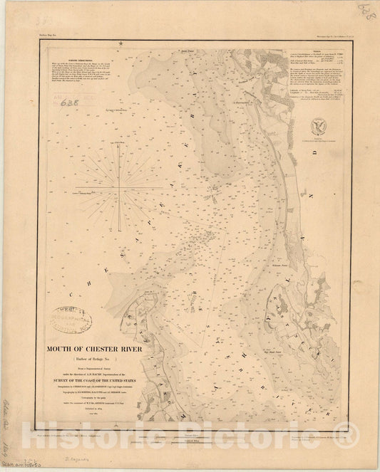 Map : Chester River, Maryland 1849, Mouth of Chester River : (Harbor of Refuge no. [__]) , Antique Vintage Reproduction