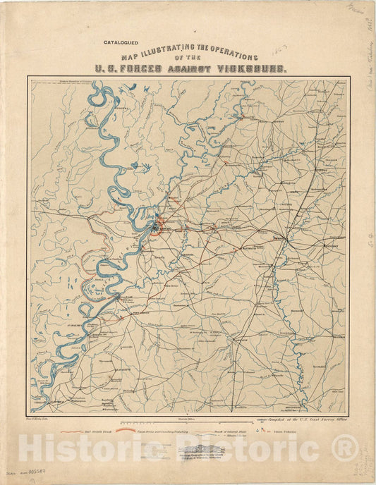Map : Vicksburg, Mississippi 1863, Map illustrating the operations of the U.S. forces against Vicksburg , Antique Vintage Reproduction