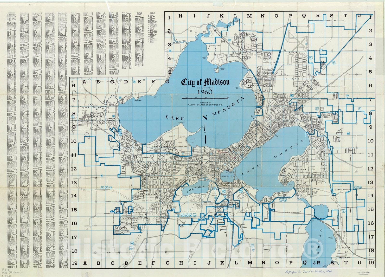 Map : Madison Wisconsin 1960, City of Madison, Dane County, Wisconsin, Antique Vintage Reproduction