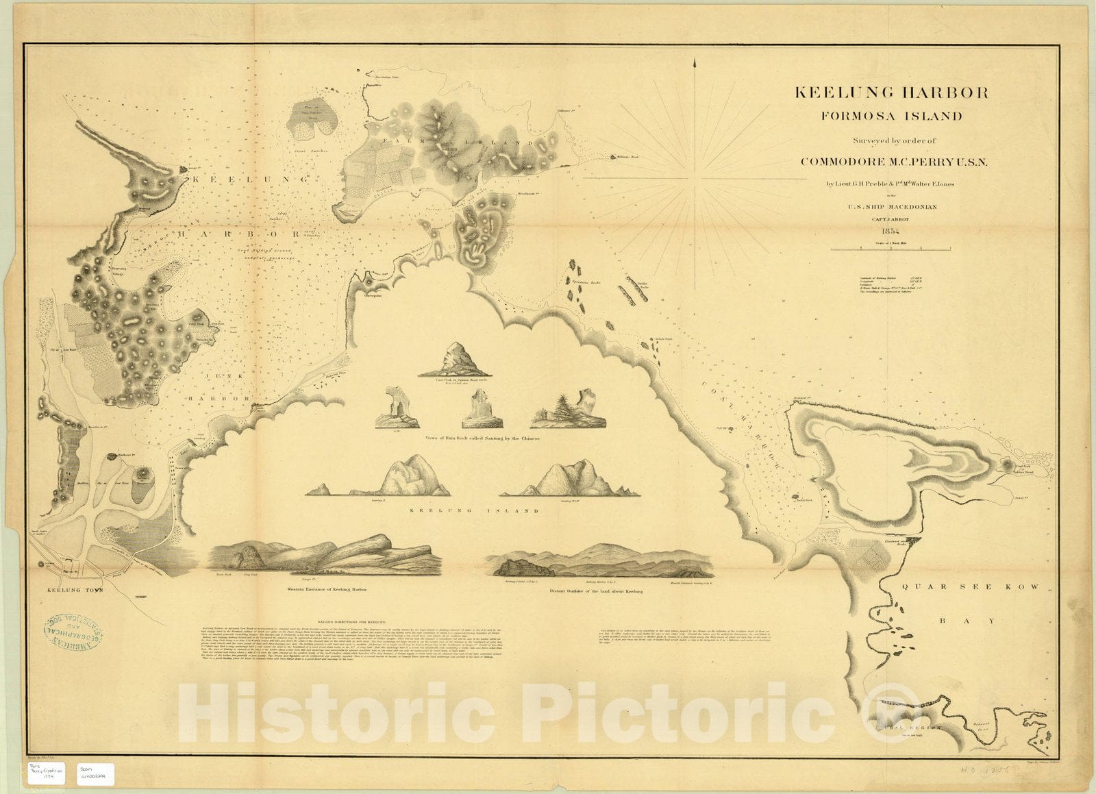 Map : Taiwan 1854, Keelung Harbor, Formosa Island : surveyed by order of Commodore M.C. Perry U.S.N. , Antique Vintage Reproduction