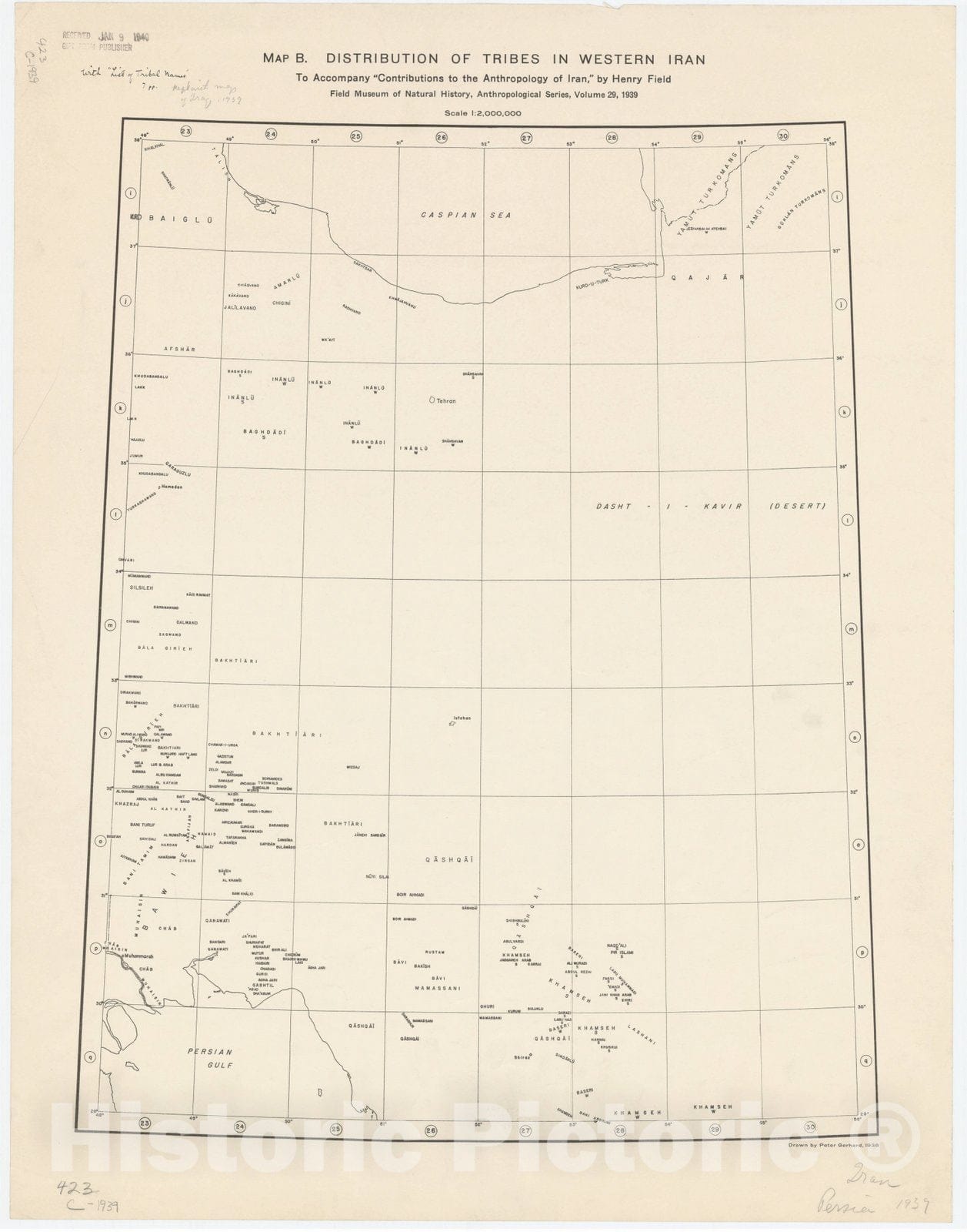Map : Iran 1938, Distribution of tribes in western Iran , Antique Vintage Reproduction