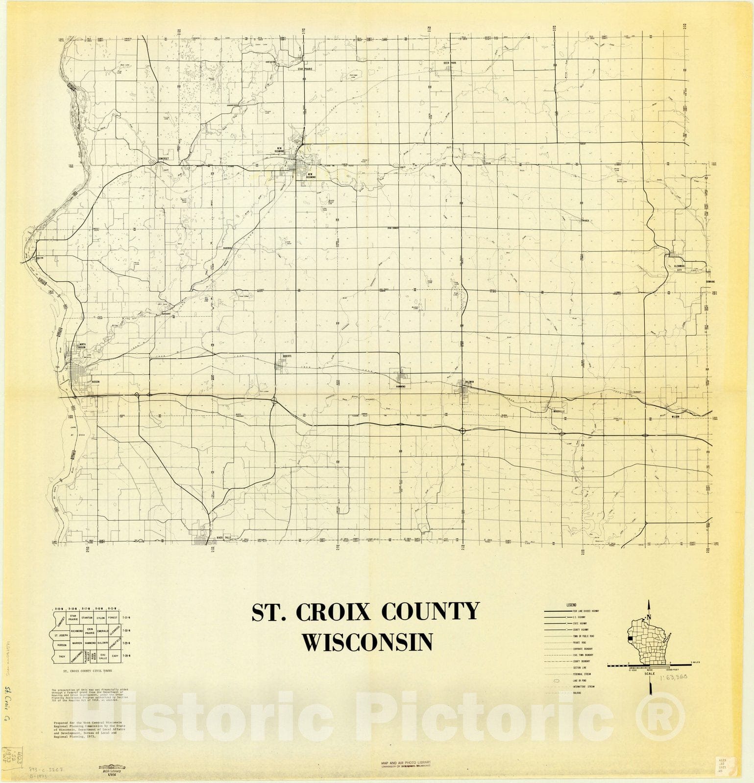 Map : St. Croix County, Wisconsin 1973, St. Croix County, Wisconsin, Antique Vintage Reproduction