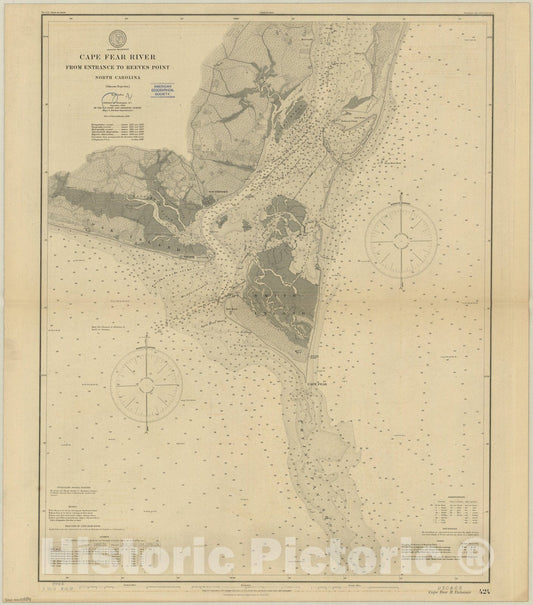 Map : Cape Fear, North Carolina 1900, Cape Fear River, from entrance to Reeves Point : North Carolina , Antique Vintage Reproduction