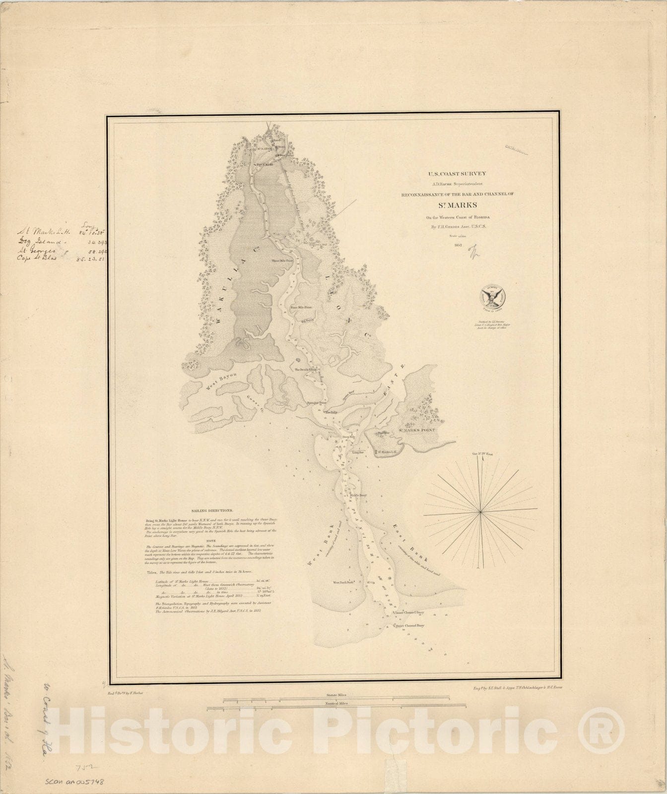 Map : Florida 1852, Reconnaissance of the bar and channel of St. Marks on the western coast of Florida , Antique Vintage Reproduction