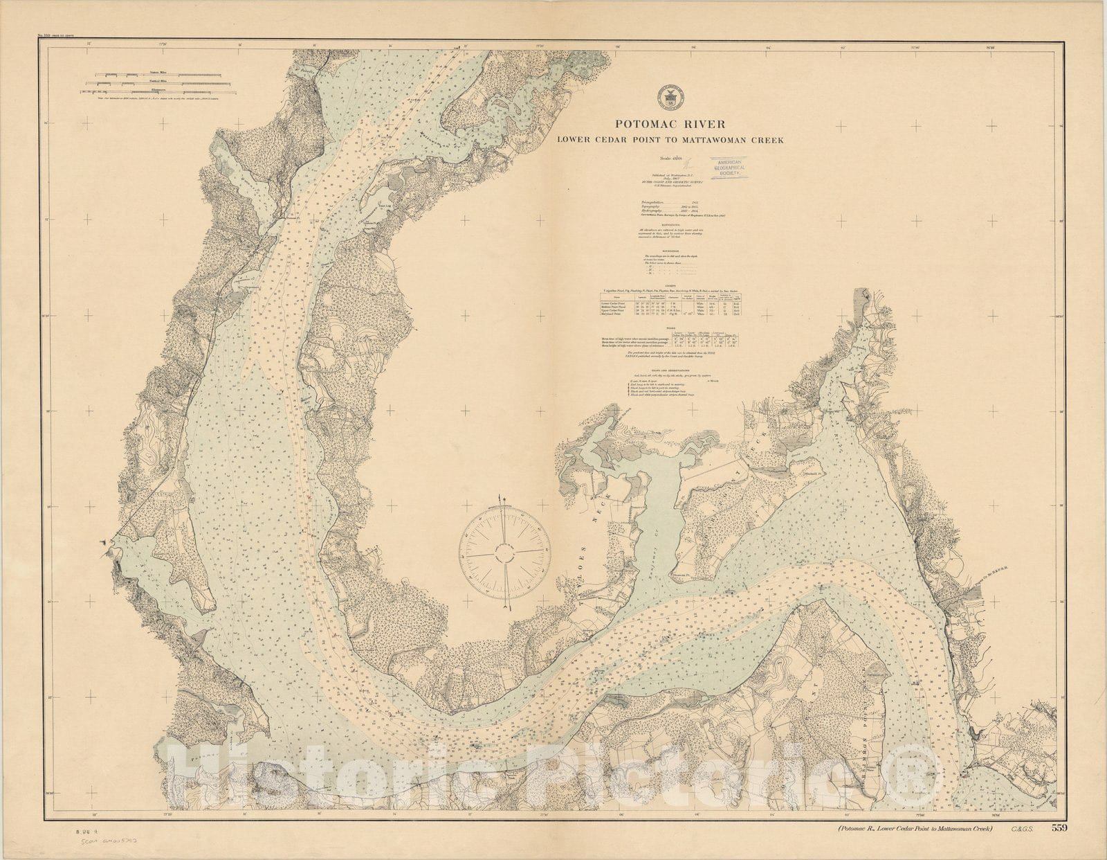 Map : Potomac River 1907, Potomac River : lower Cedar Point to Mattawoman Creek , Antique Vintage Reproduction