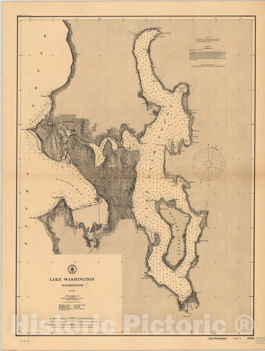Map : Lake Washington 1907, Lake Washington, Washington , Antique Vintage Reproduction