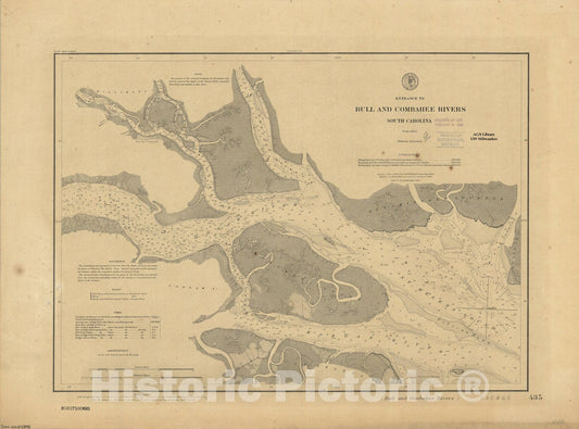 Map : South Carolina 1880, Entrance to Bull and Combahee Rivers, South Carolina, Antique Vintage Reproduction