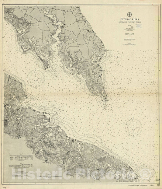 Map : Potomac River 1908, Potomac River entrance to Piney Point, Antique Vintage Reproduction